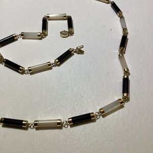 10k Onyx and Mother of Pearl Matching Necklace, and bracelet